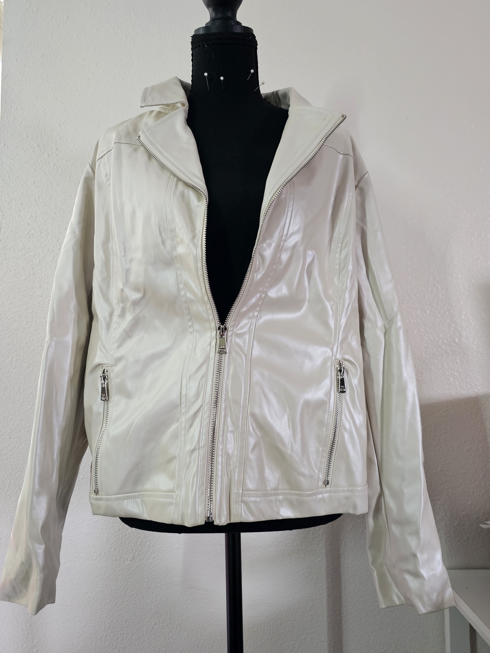 Kate & Mallory Cream Faux Leather Zip Jacket